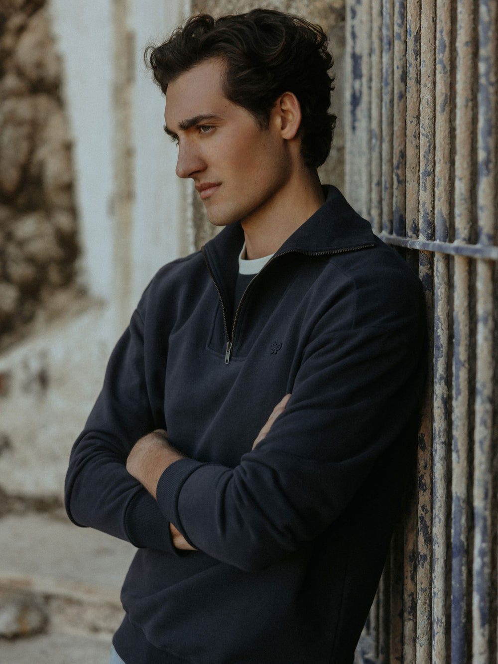 Sweatshirt meia fecho cruise azul-marinho