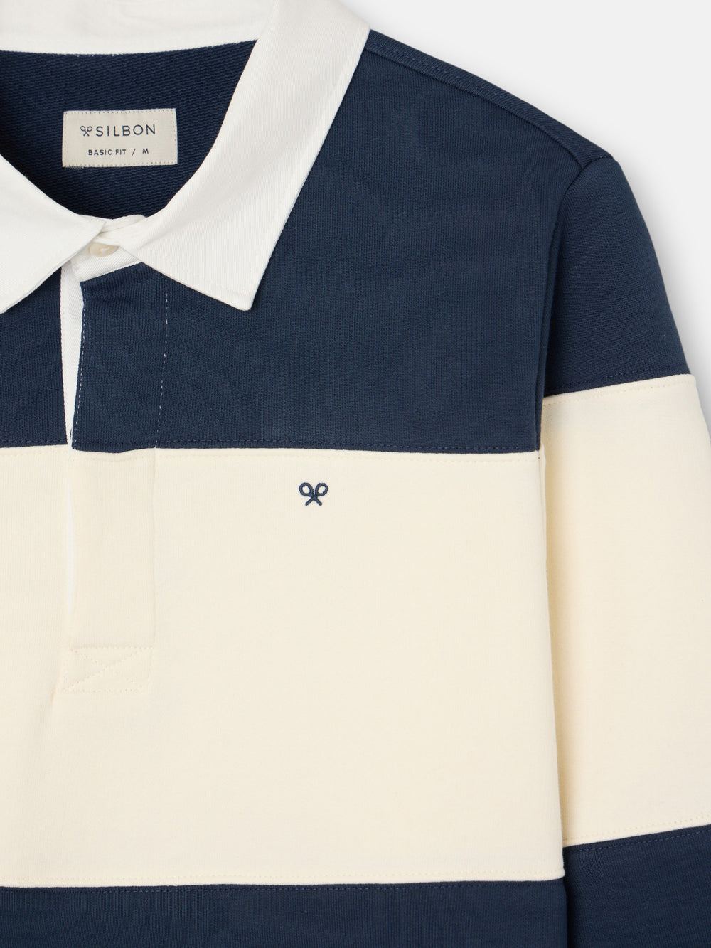 Sweat-shirt à col roulé bleu marine à larges rayures