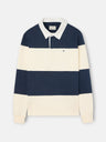 Navy blue wide stripe polo neck sweatshirt