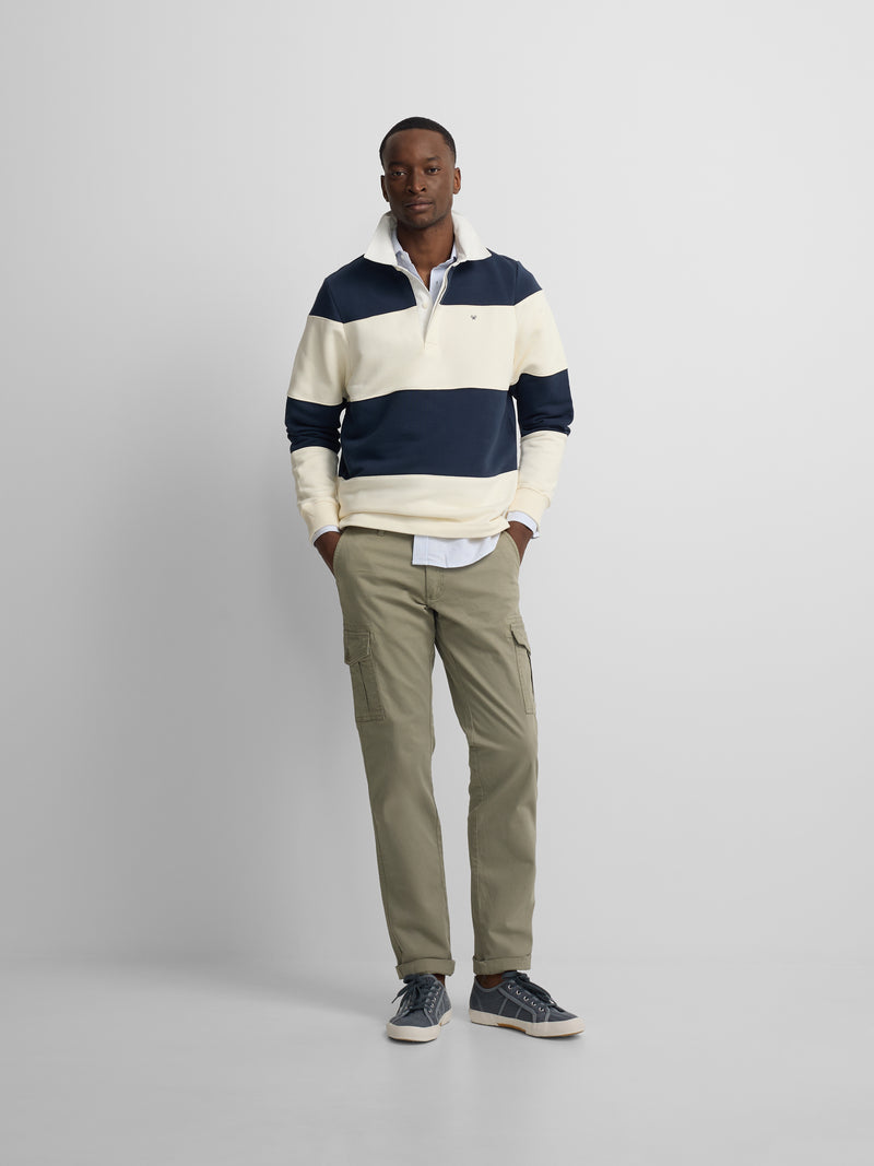Navy blue wide stripe polo neck sweatshirt