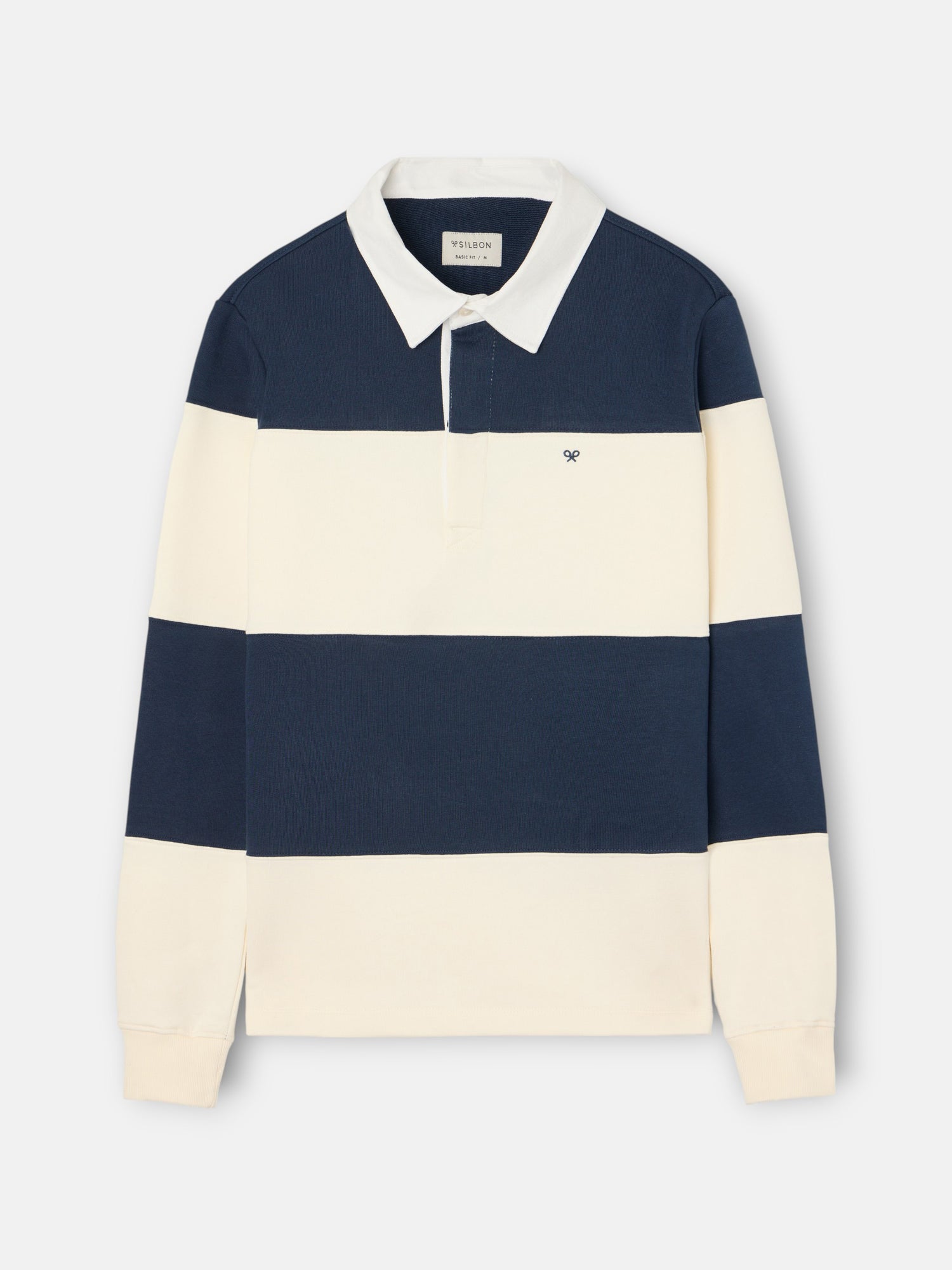 Navy blue wide striped polo neck sweatshirt