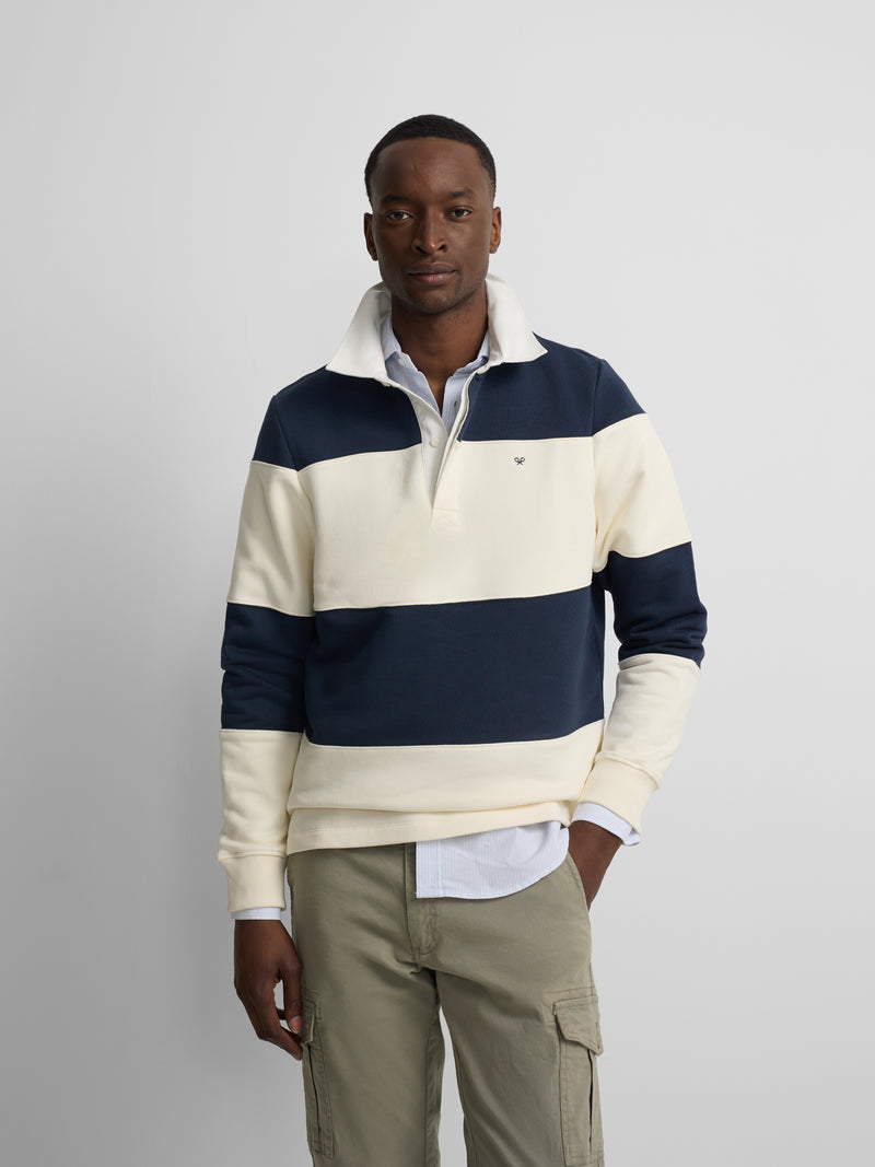 Navy blue wide stripe polo neck sweatshirt