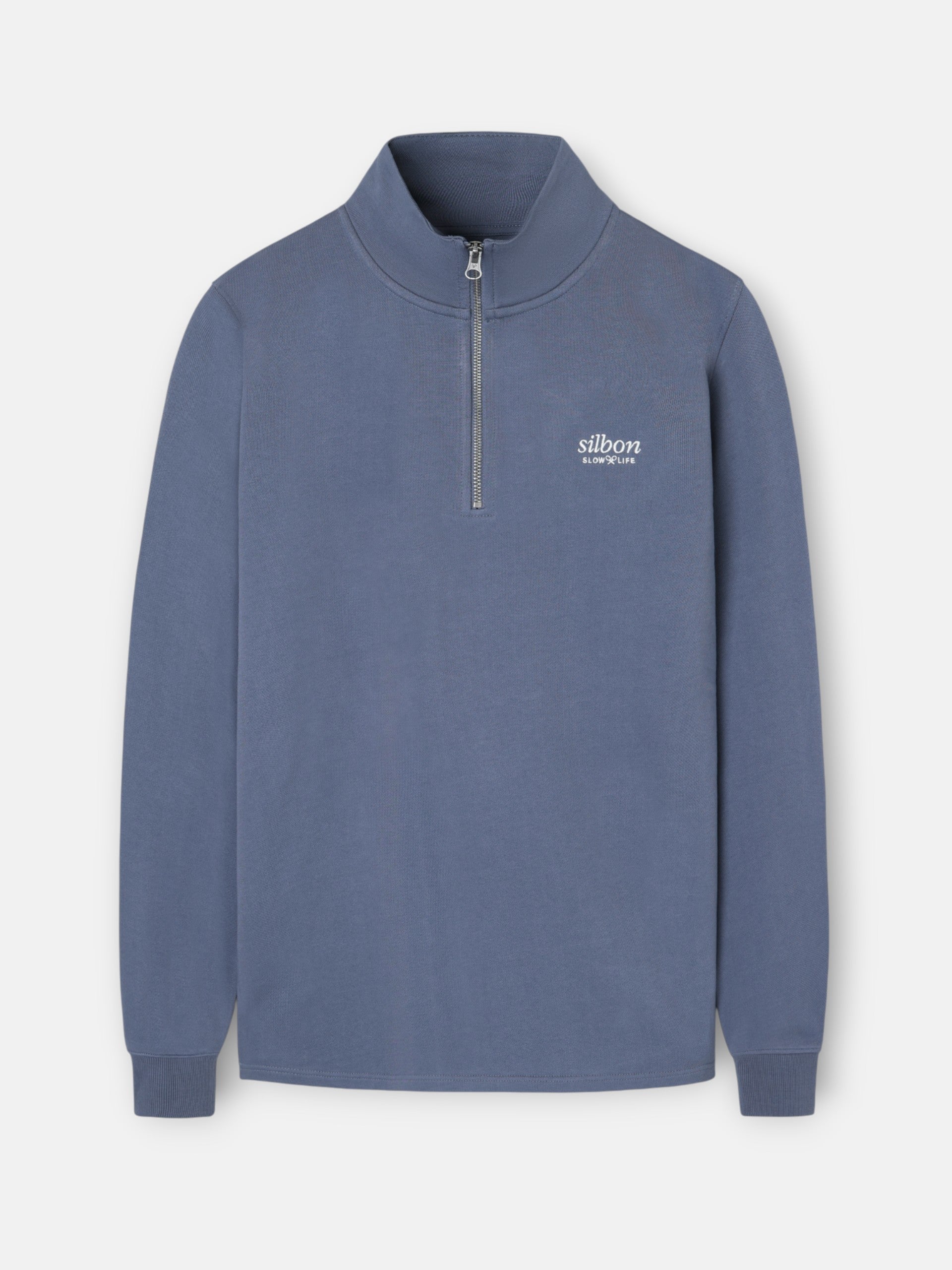 Sudadera media cremallera slow life azul indigo