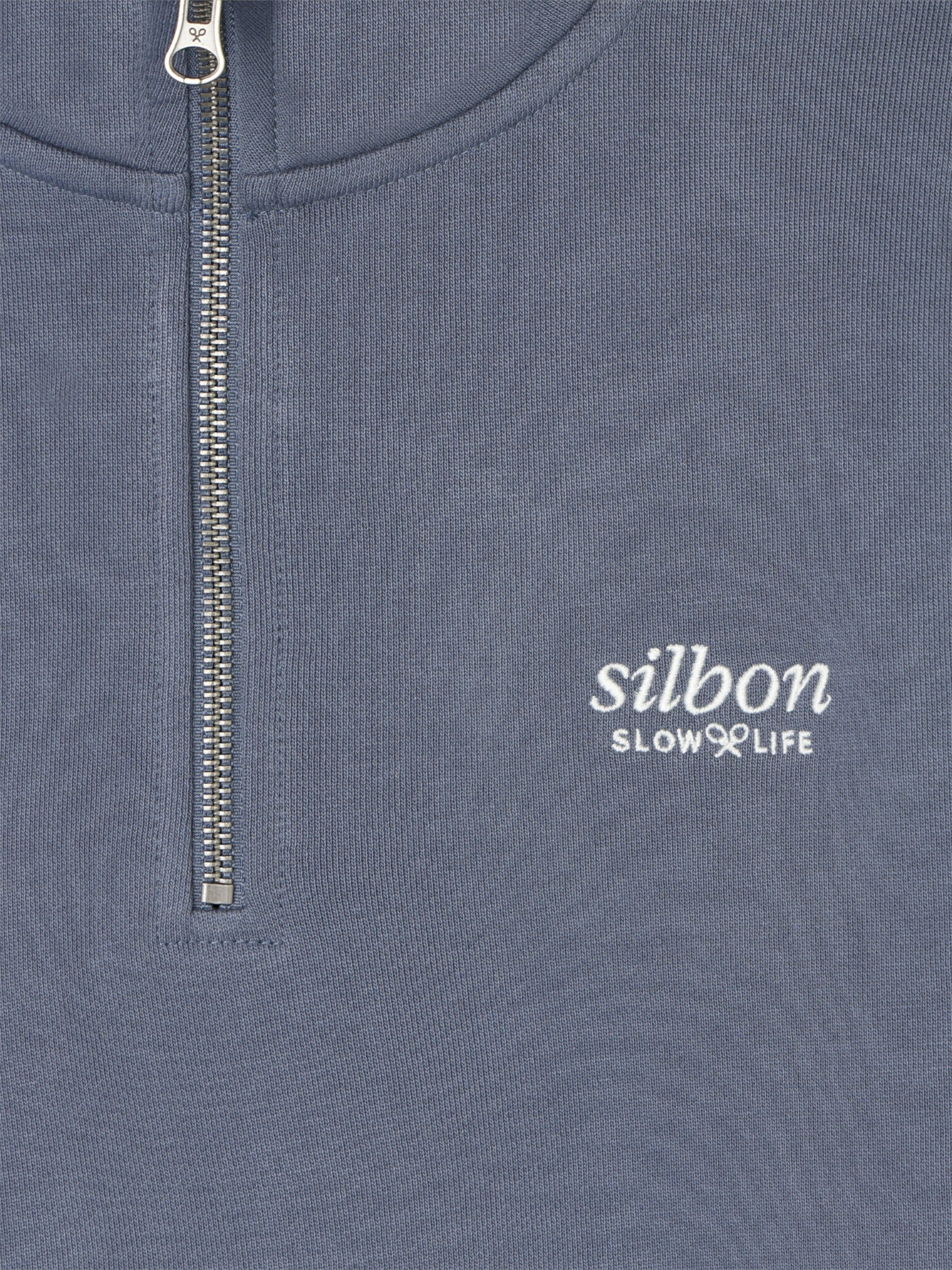 Sudadera media cremallera slow life azul indigo