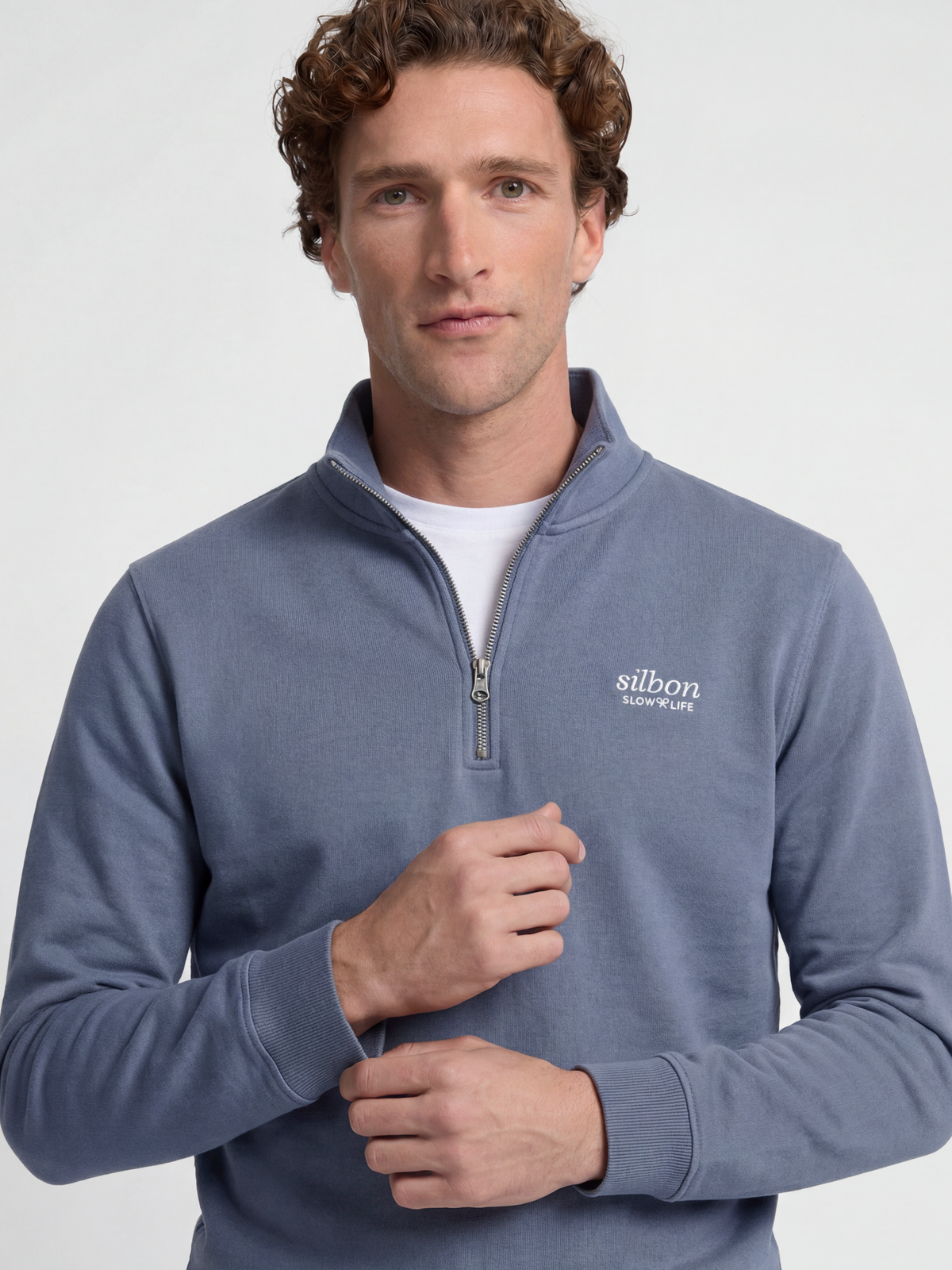 Sweatshirt meia fecho slow life azul índigo