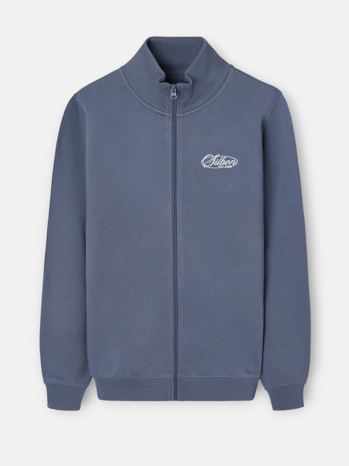 Sudadera cremallera bordado azul indigo