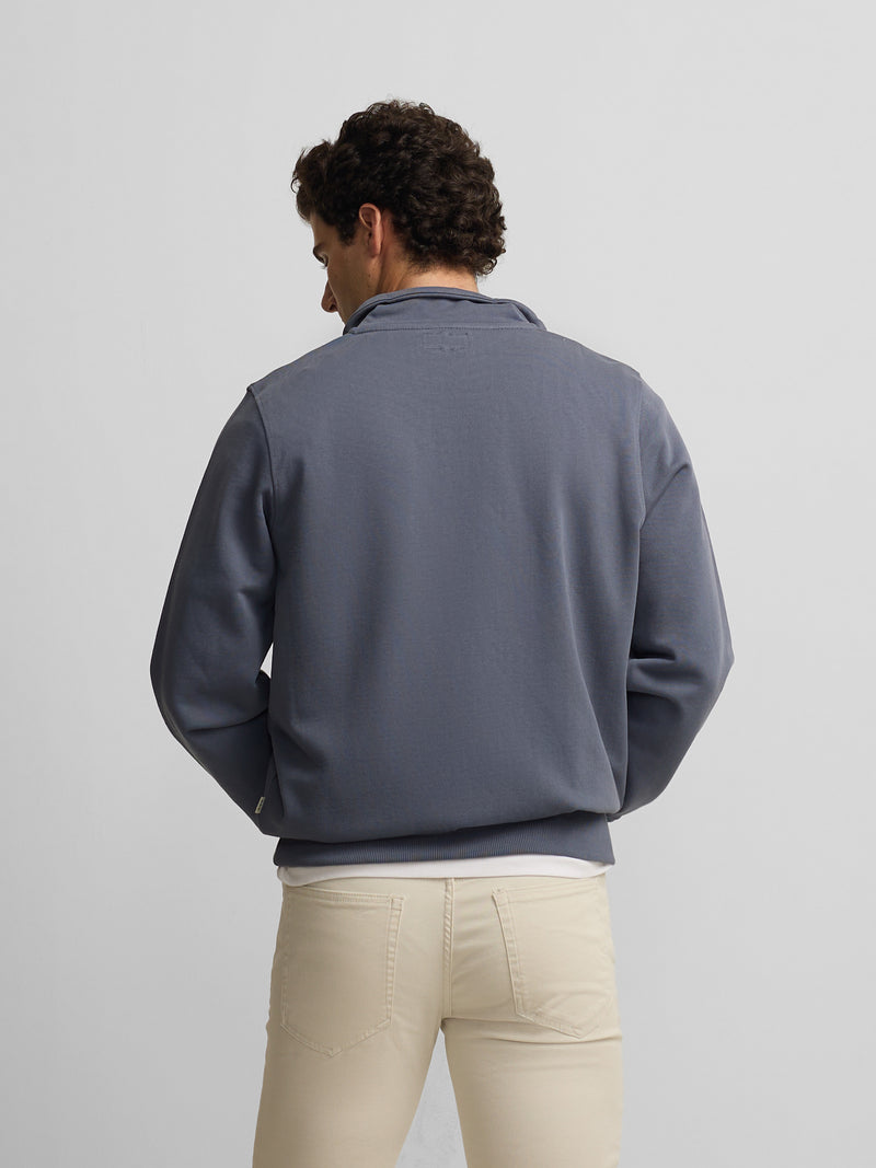 Indigo blue embroidered zip-up sweatshirt