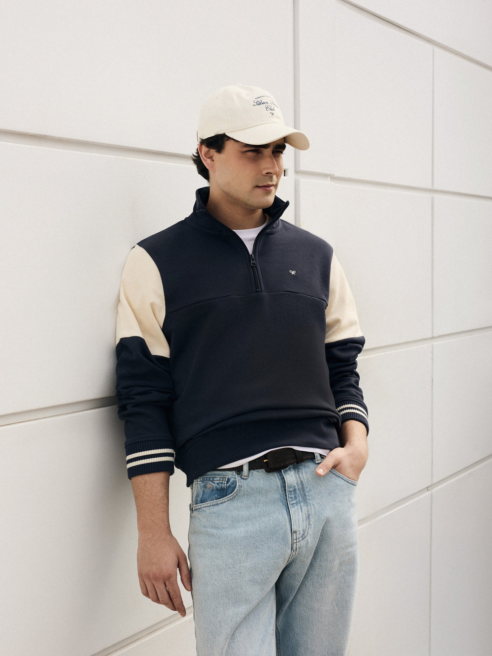 Sudadera media cremallera vintage azul marino