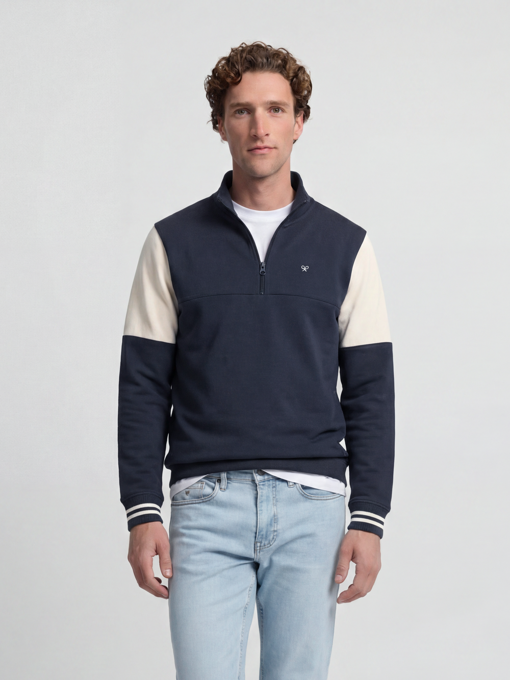 Sudadera media cremallera vintage azul marino