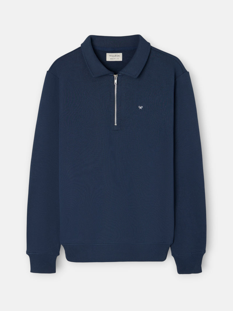 Sudadera media cremallera minilogo azul marino