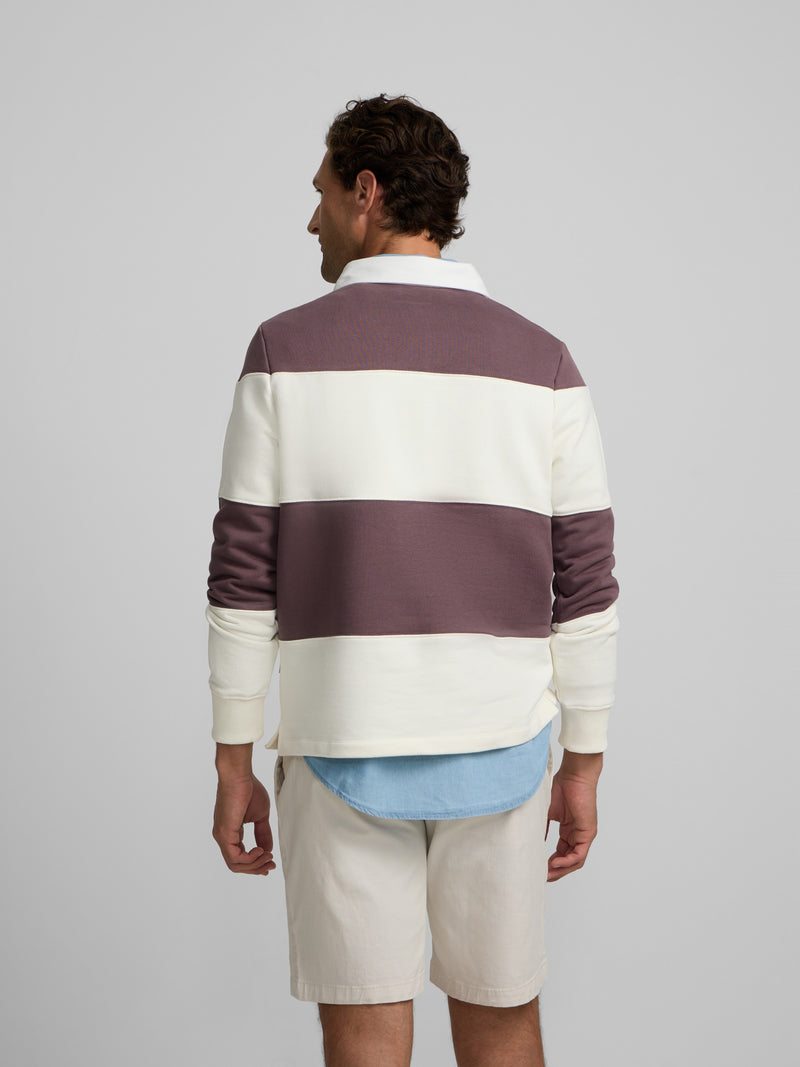 Burgundy wide stripe polo neck sweatshirt
