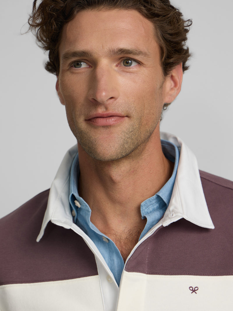 Burgundy wide stripe polo neck sweatshirt