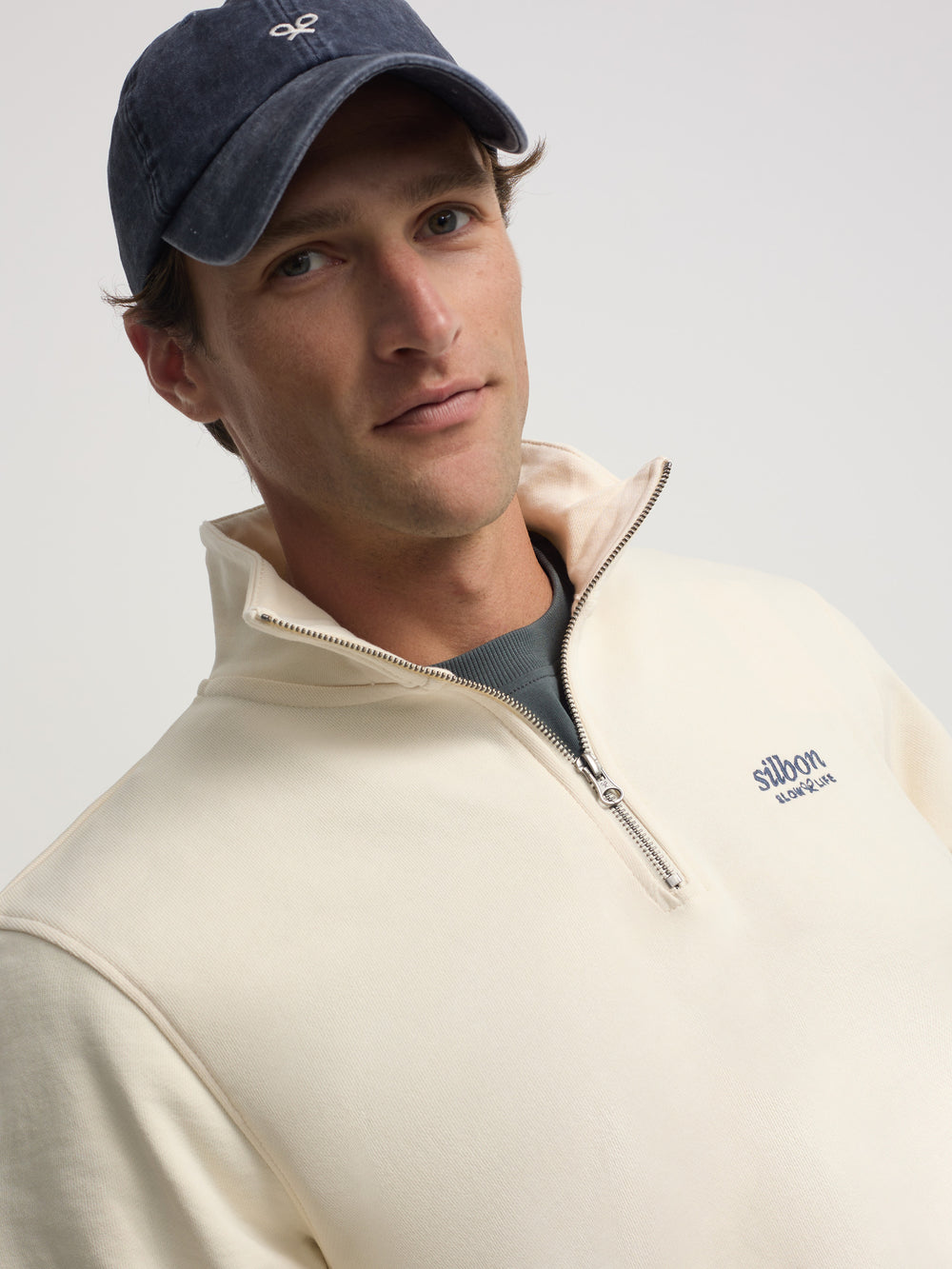 Sudadera media cremallera slow life crema