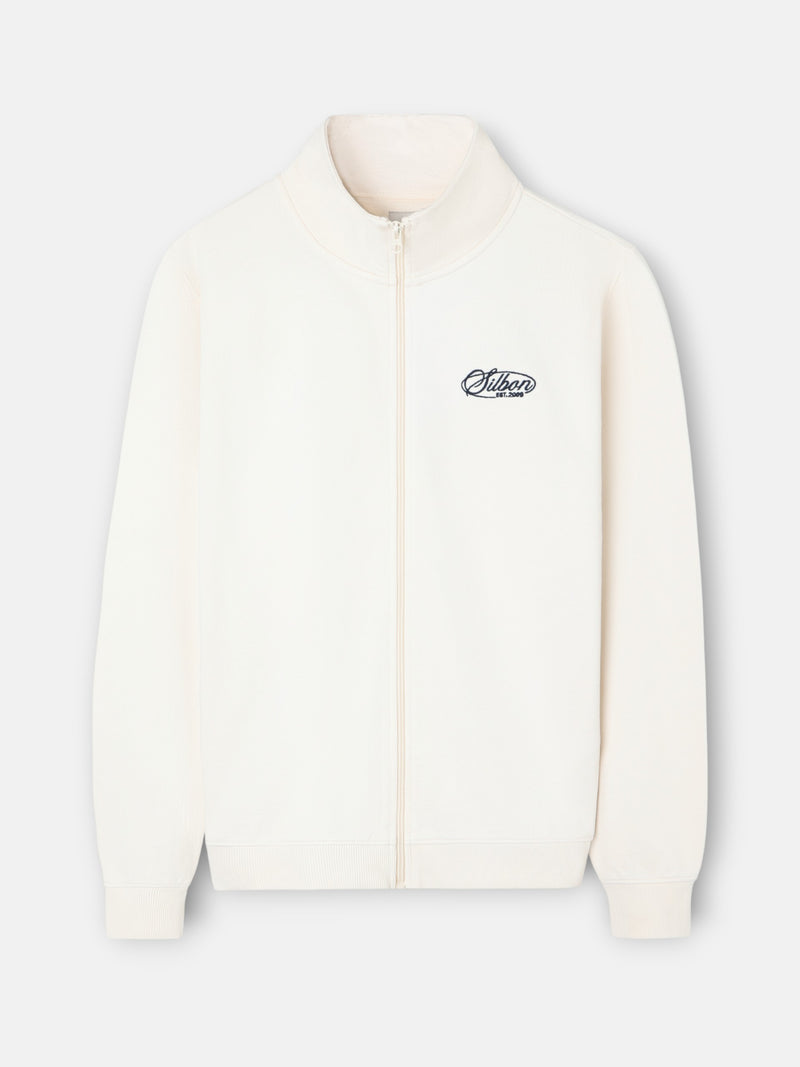 Sudadera cremallera bordado crema