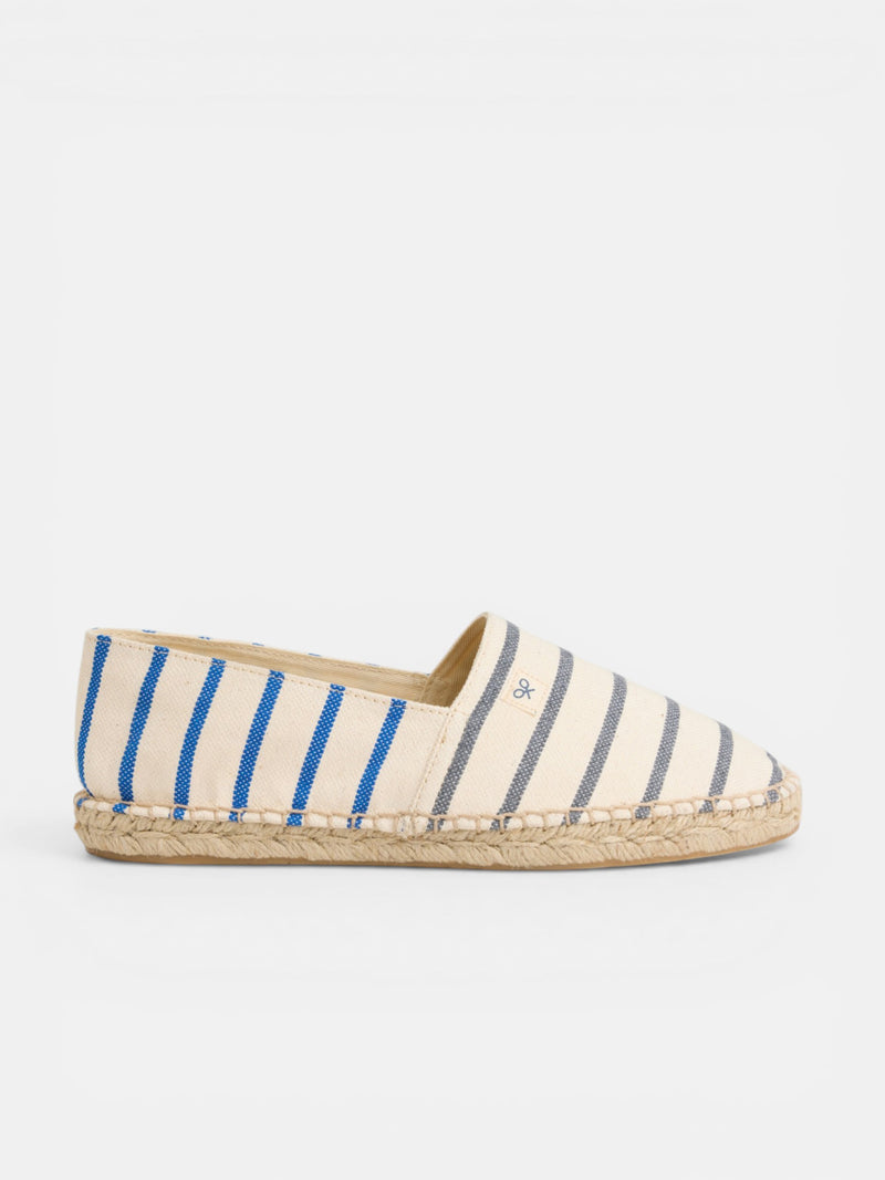 Blue and gray striped espadrille