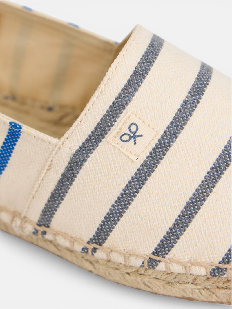 Blue and gray striped espadrille