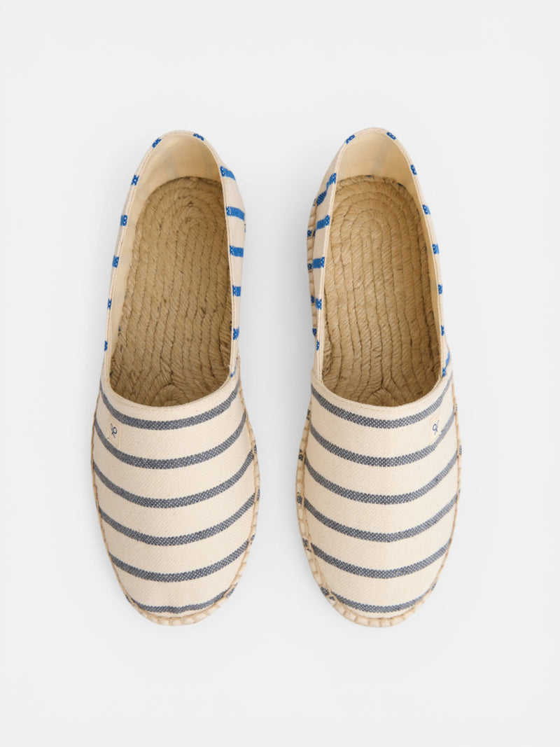 Blue and gray striped espadrille