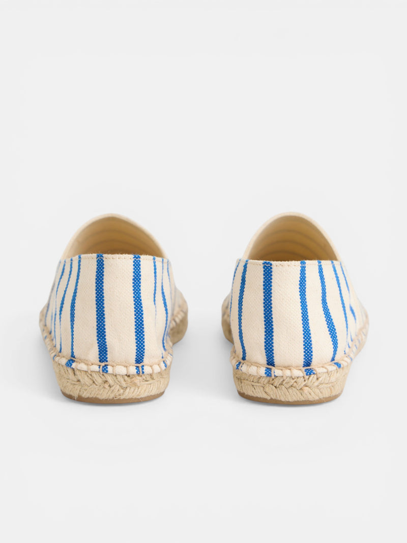 Blue and gray striped espadrille