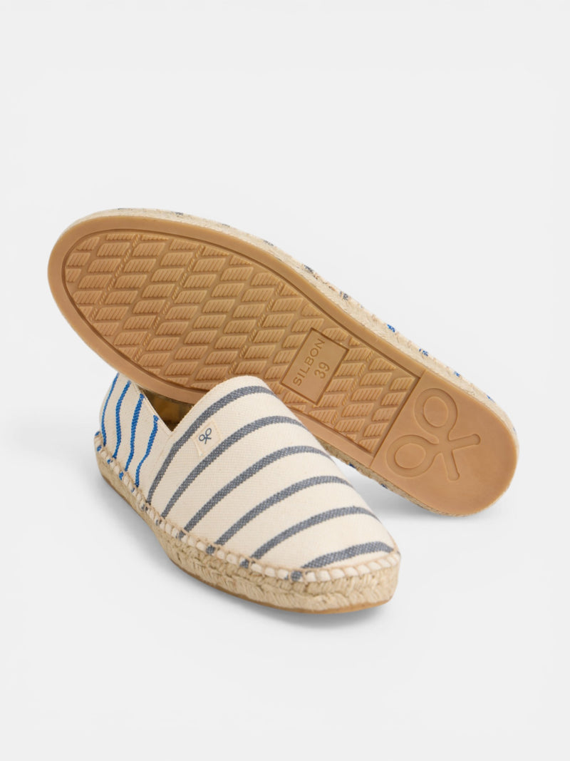 Blue and gray striped espadrille