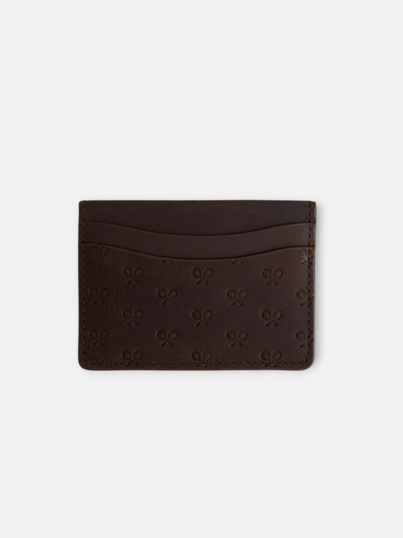 Porta-cartões de pele multiraquetes castanho