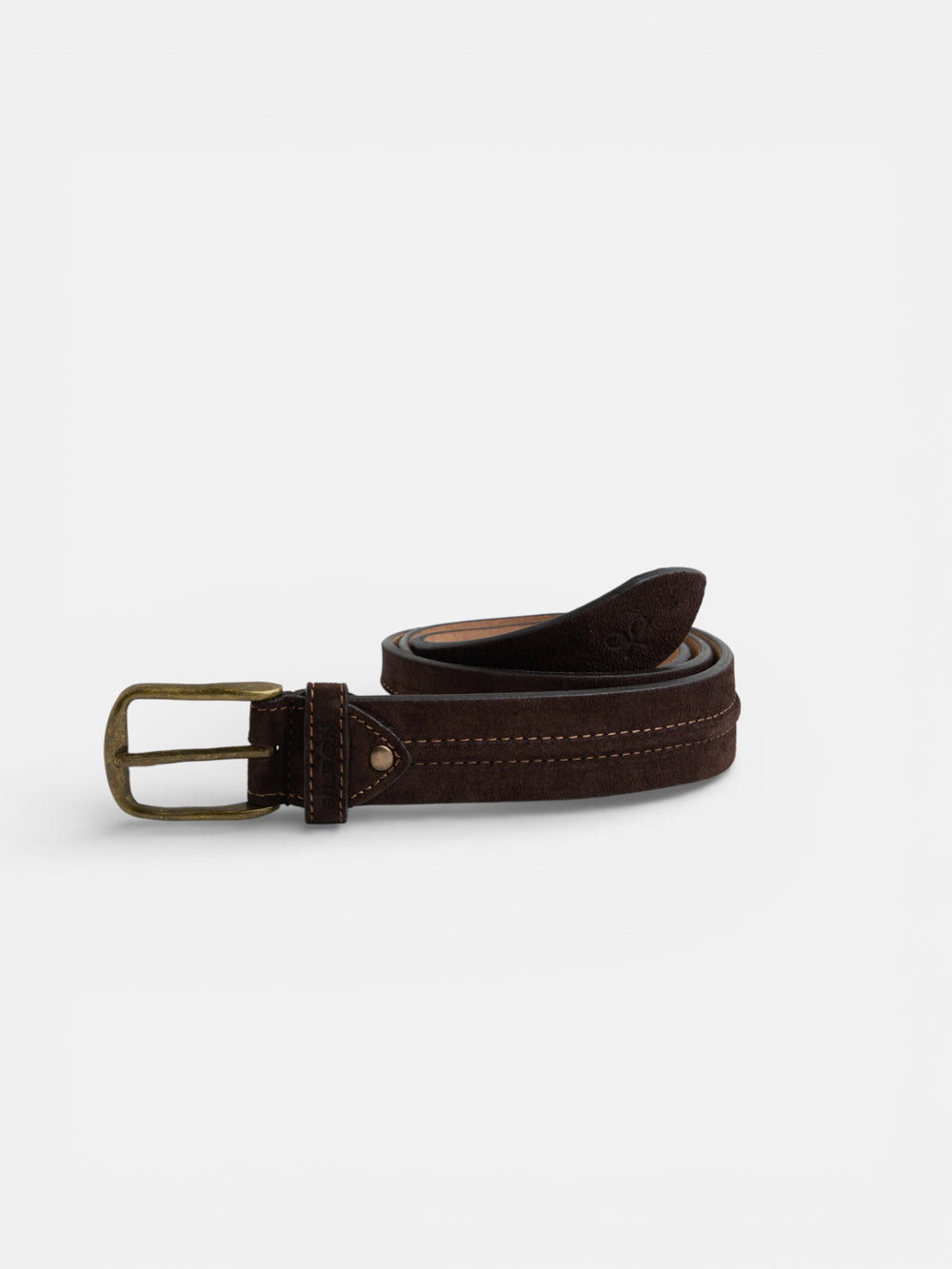 Brown suede leather belt with stitching