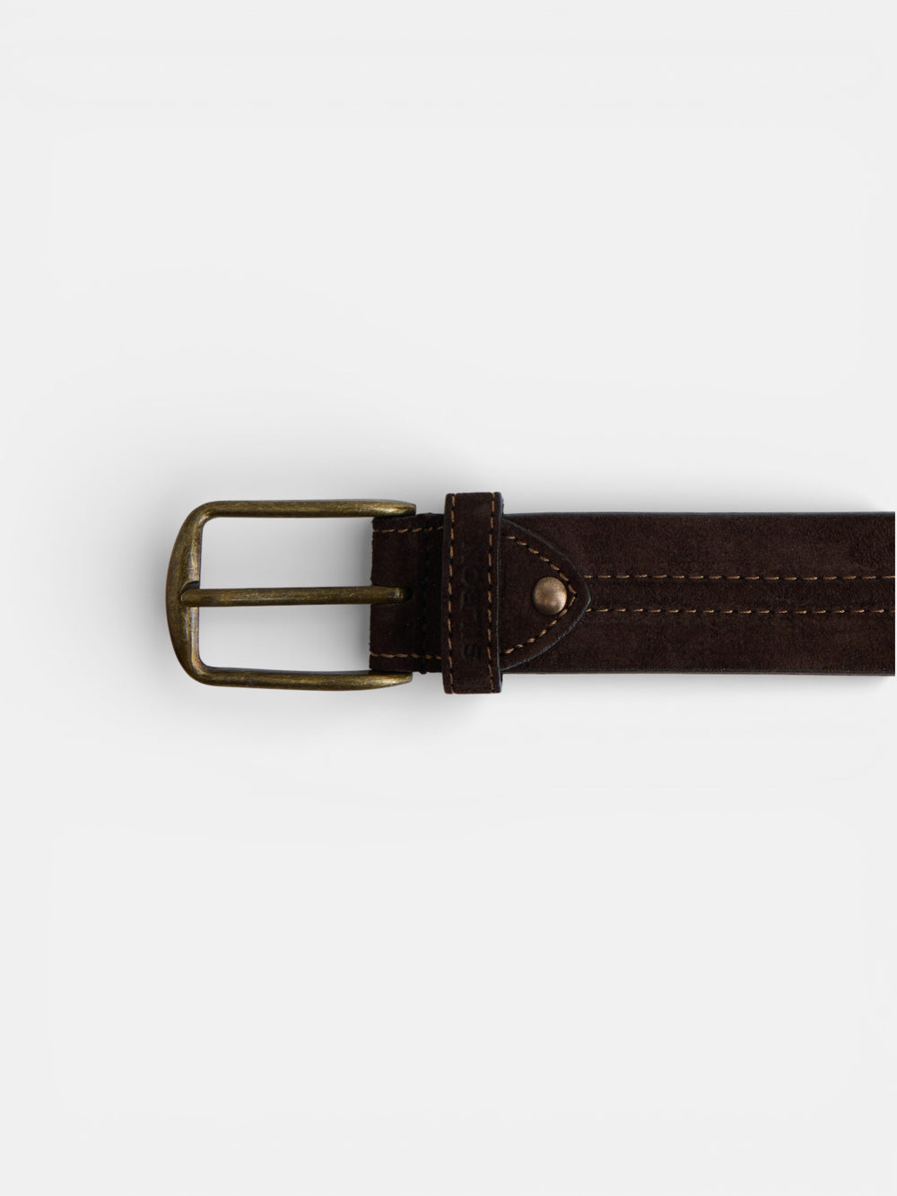 Brown suede leather belt with stitching