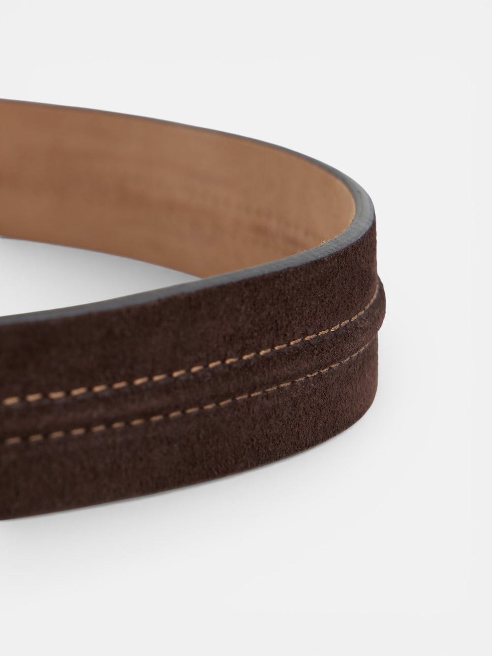 Brown suede leather belt with stitching