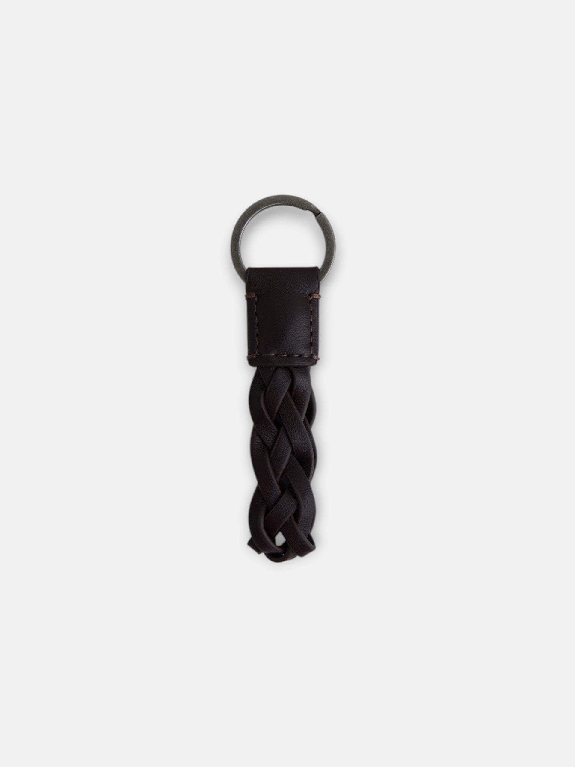 brown braided leather keychain