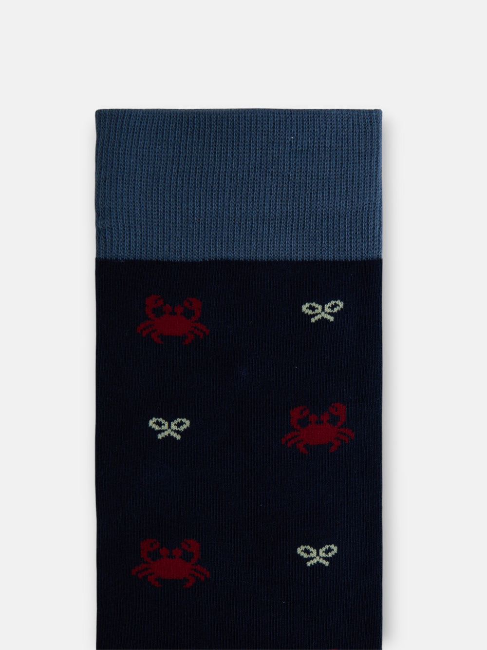 Navy blue socks with rackets and crabs