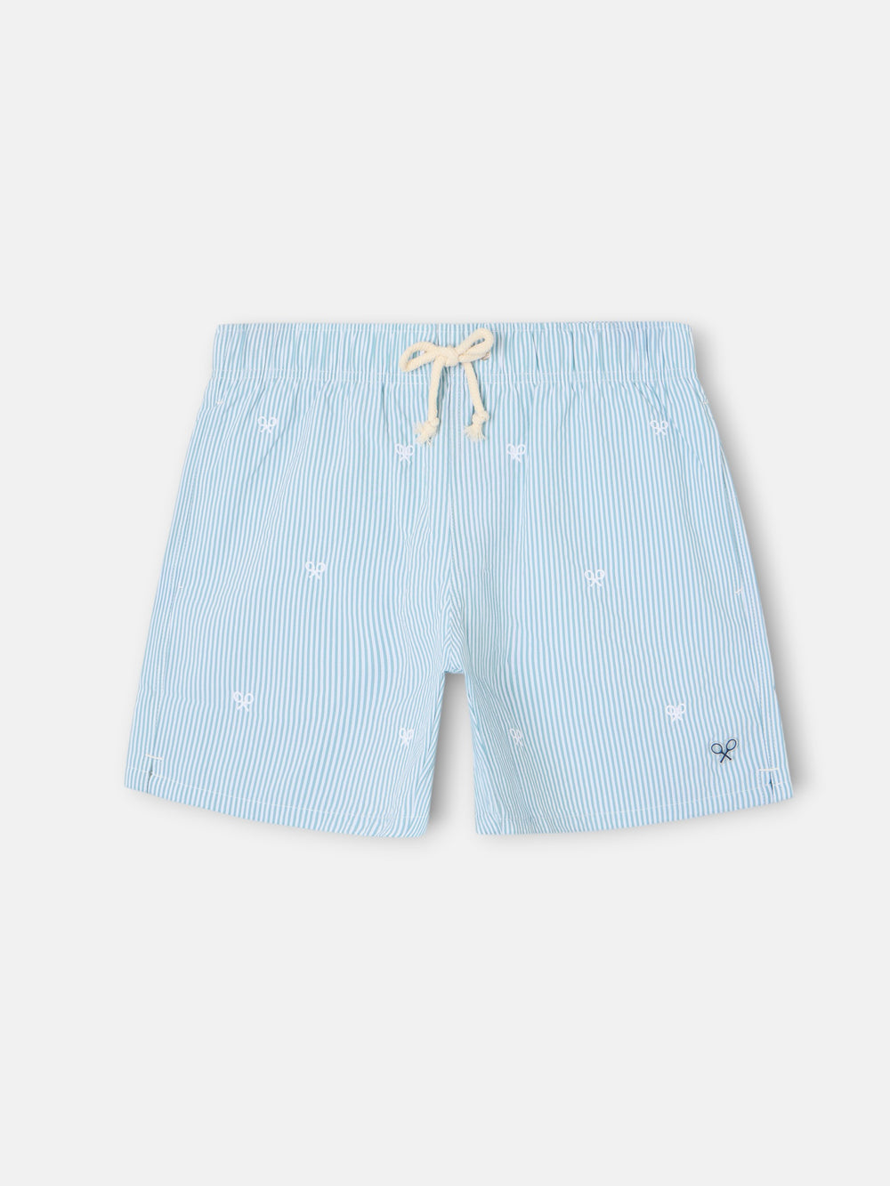 Swimsuit with fine stripes and green logo