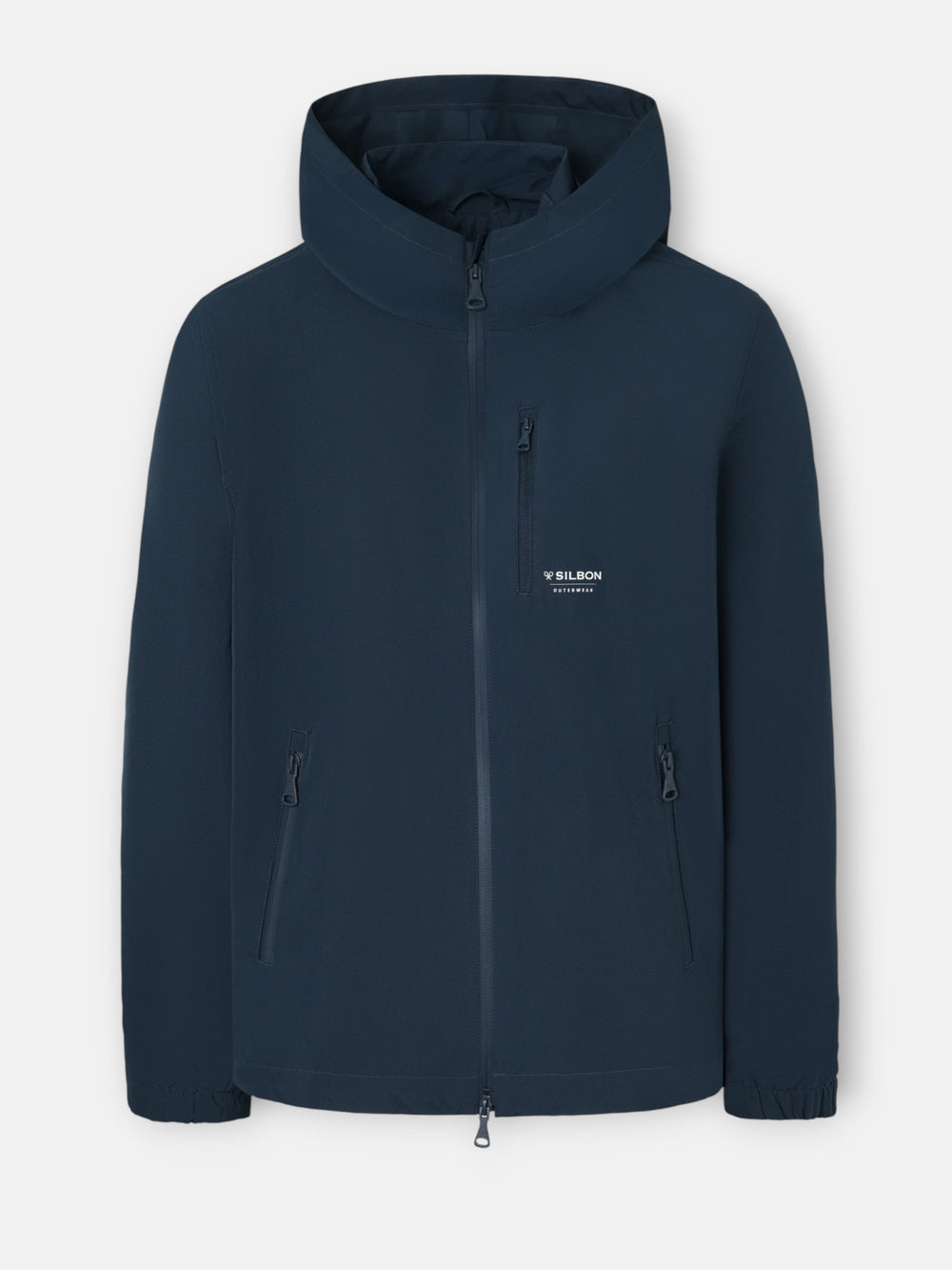 Technical windbreaker with hood navy blue