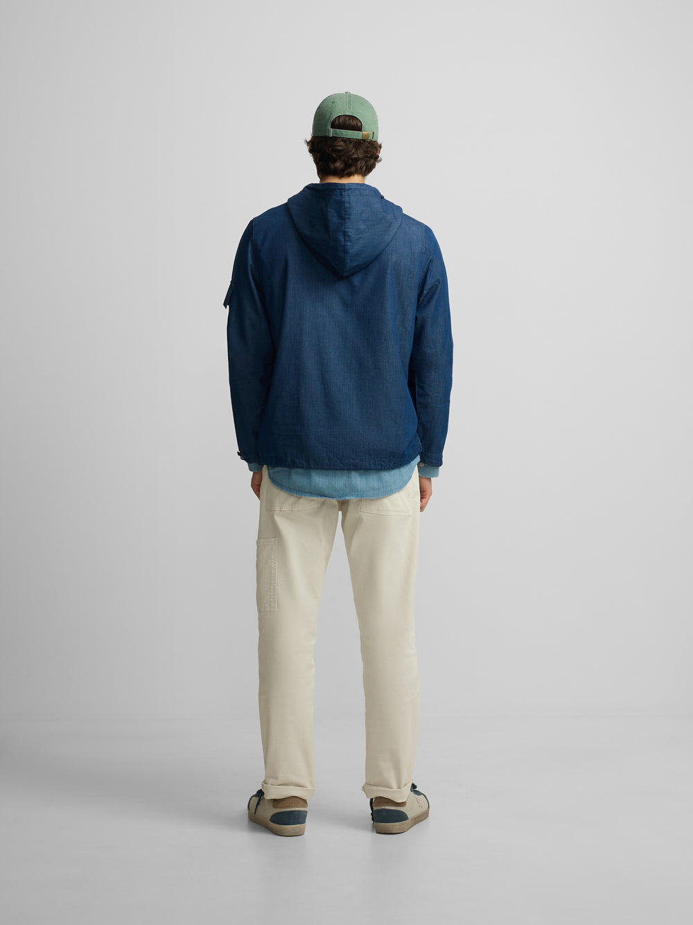 Blue hooded denim windbreaker