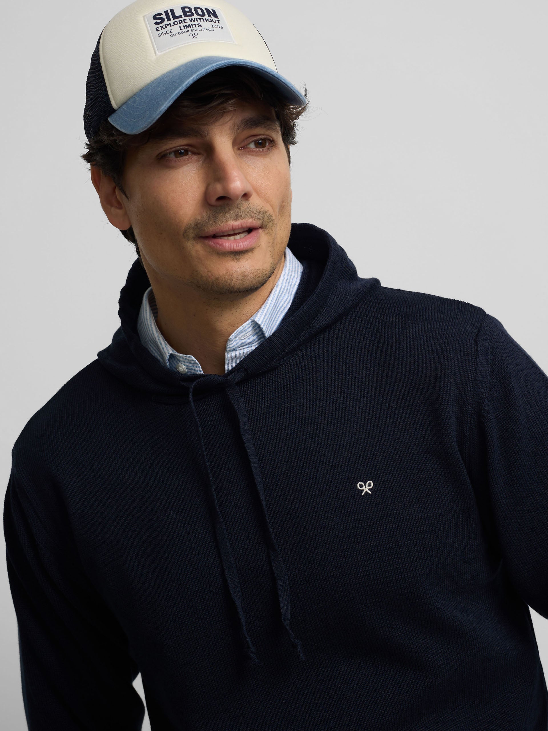 Camisola lisa com capuz azul-marinho