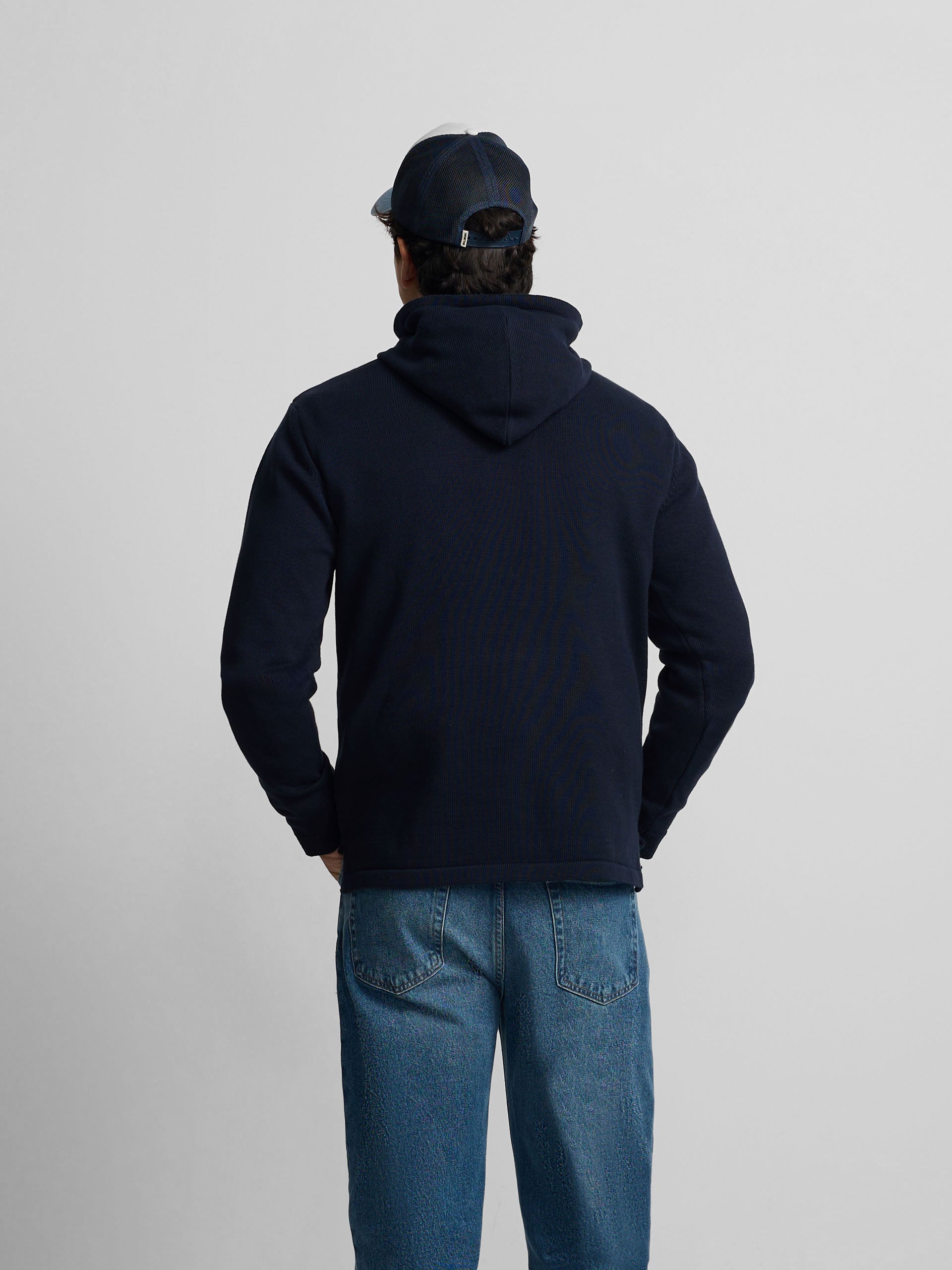 Camisola lisa com capuz azul-marinho