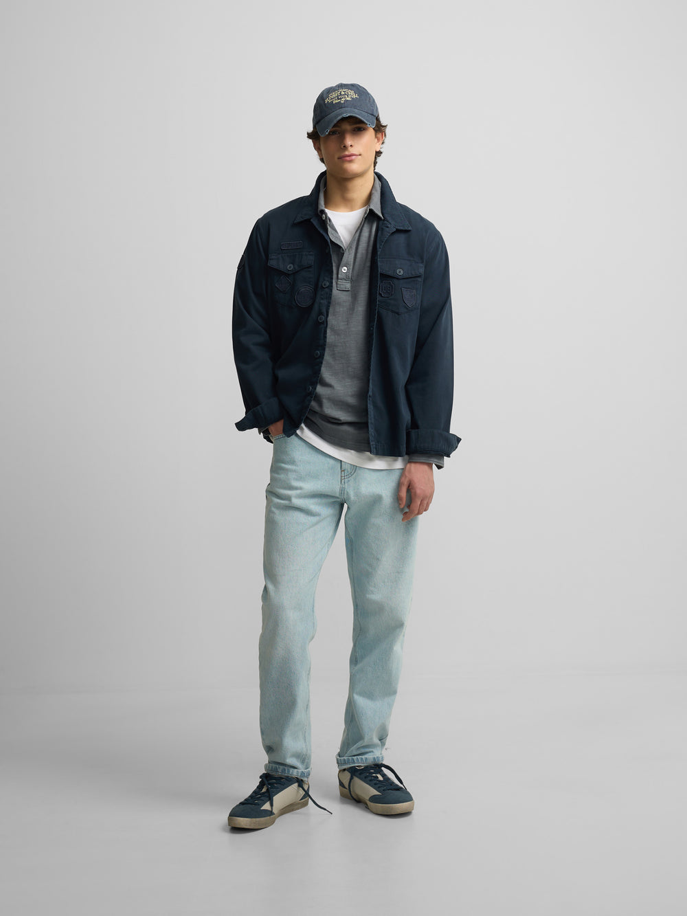 Navy blue patchwork overshirt