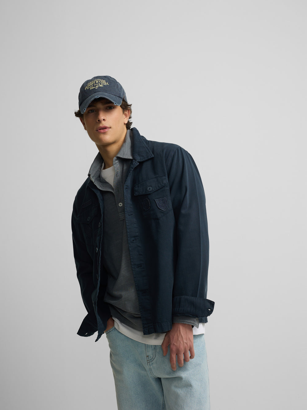 Navy blue patchwork overshirt