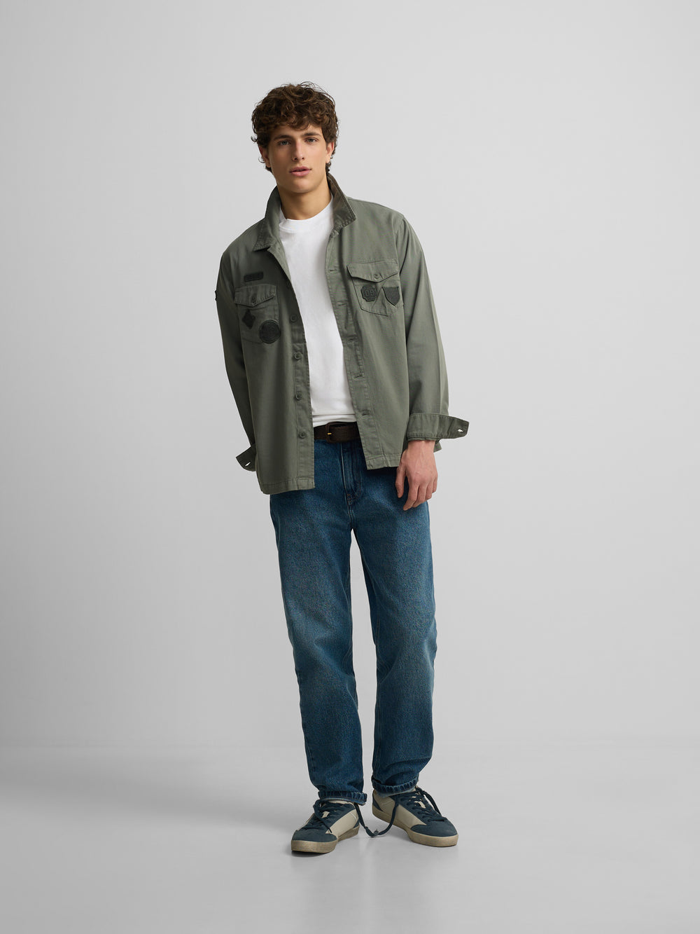 Petrol blue patch overshirt