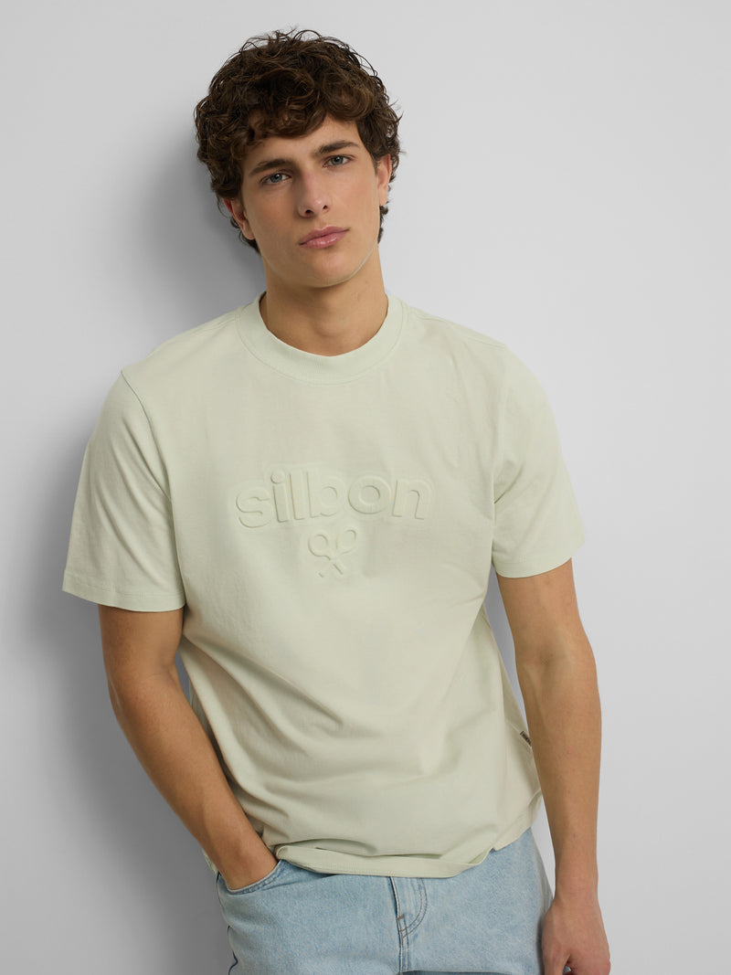 Silbon embossed T-shirt in light green shade