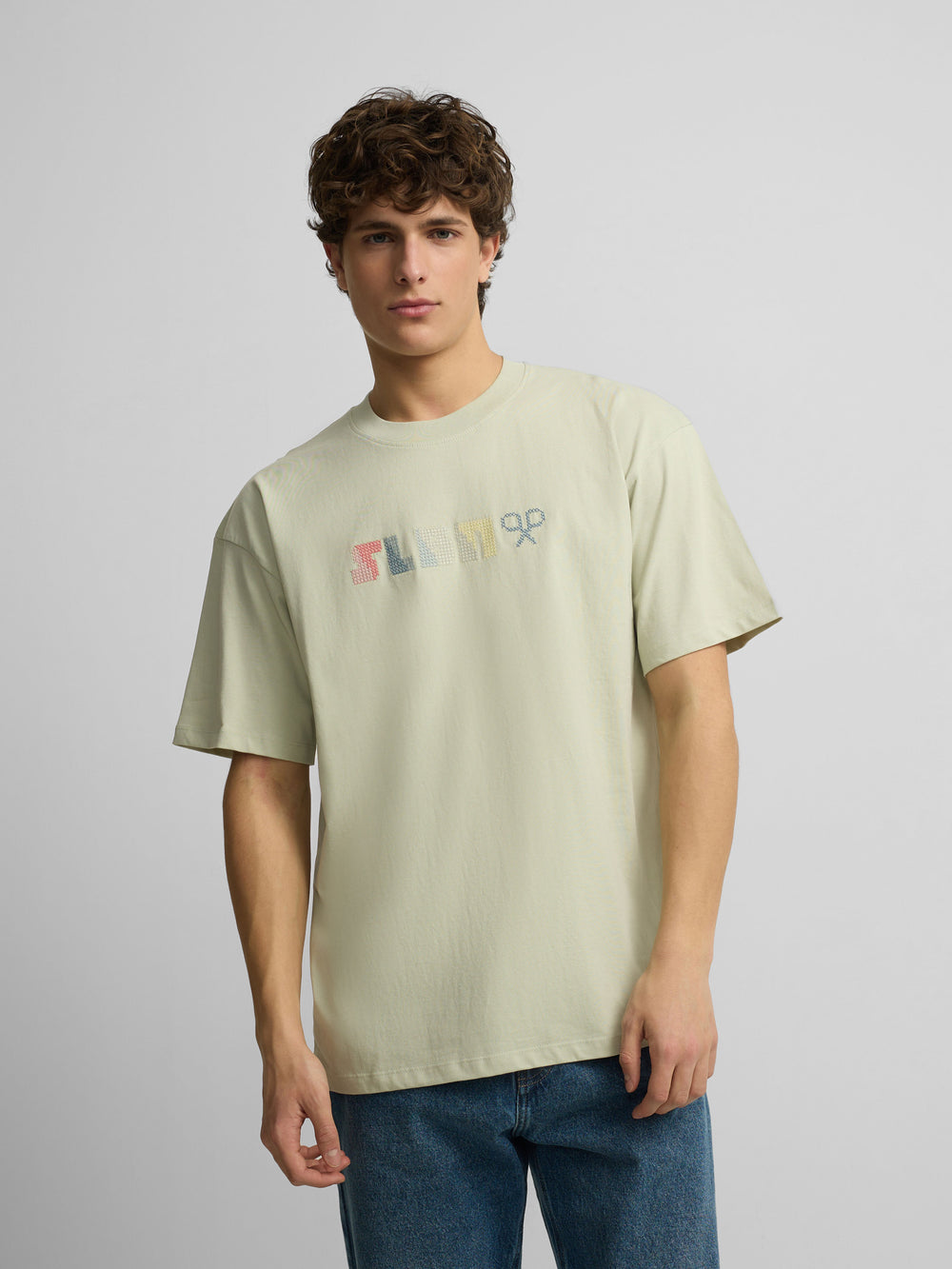 Relaxed fit slbn cross light green t-shirt
