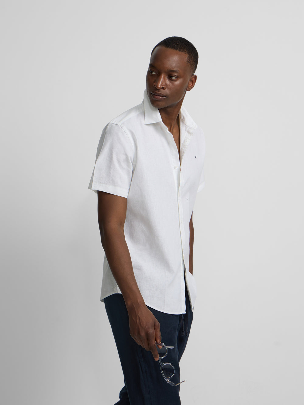 Camisa manga corta lino blanca