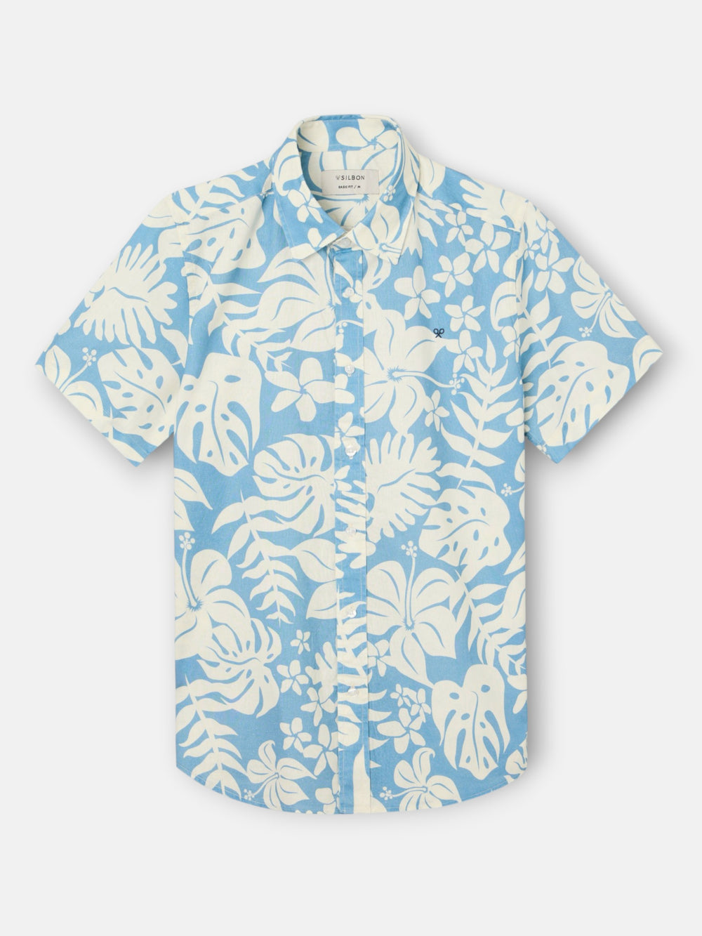 Camisa de manga curta em linho estampado azul