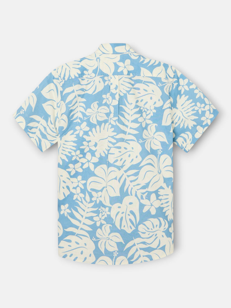 Camisa manga corta lino estampado azul