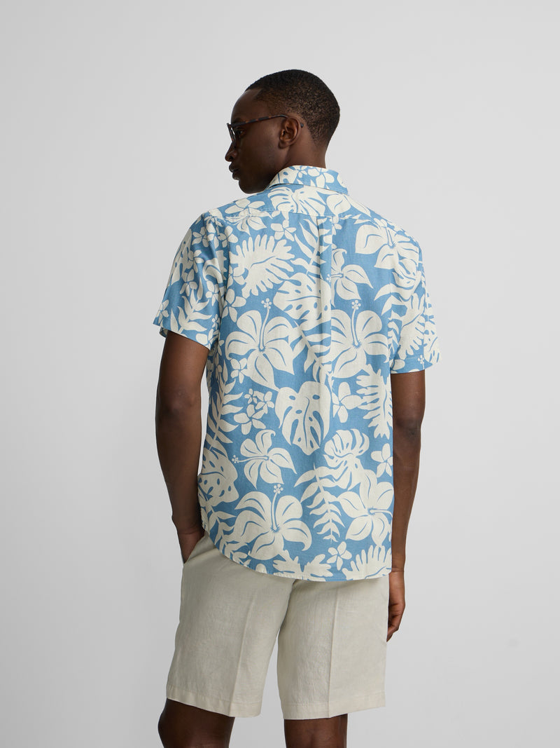 Camisa manga corta lino estampado azul
