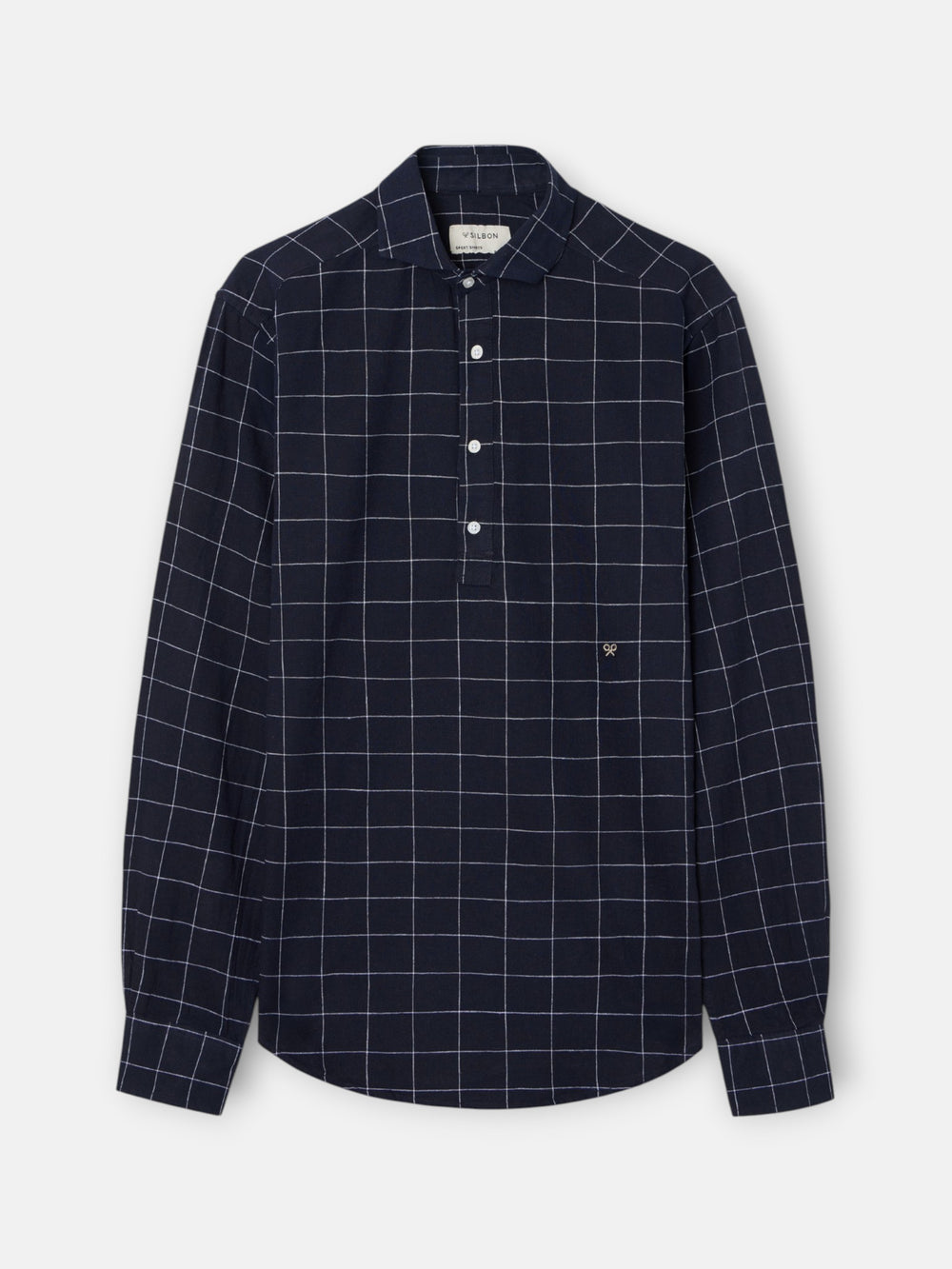 Polera sport lino cuadros azul marino