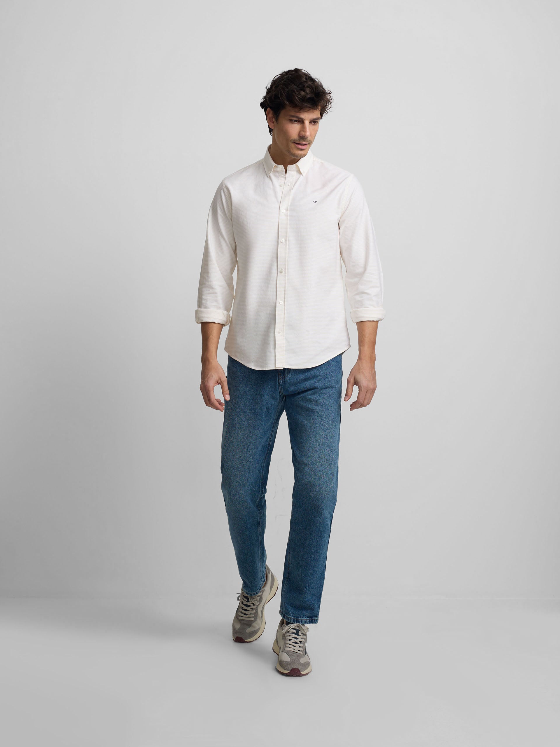 Camisa sport oxford riscas horizontais amarelas