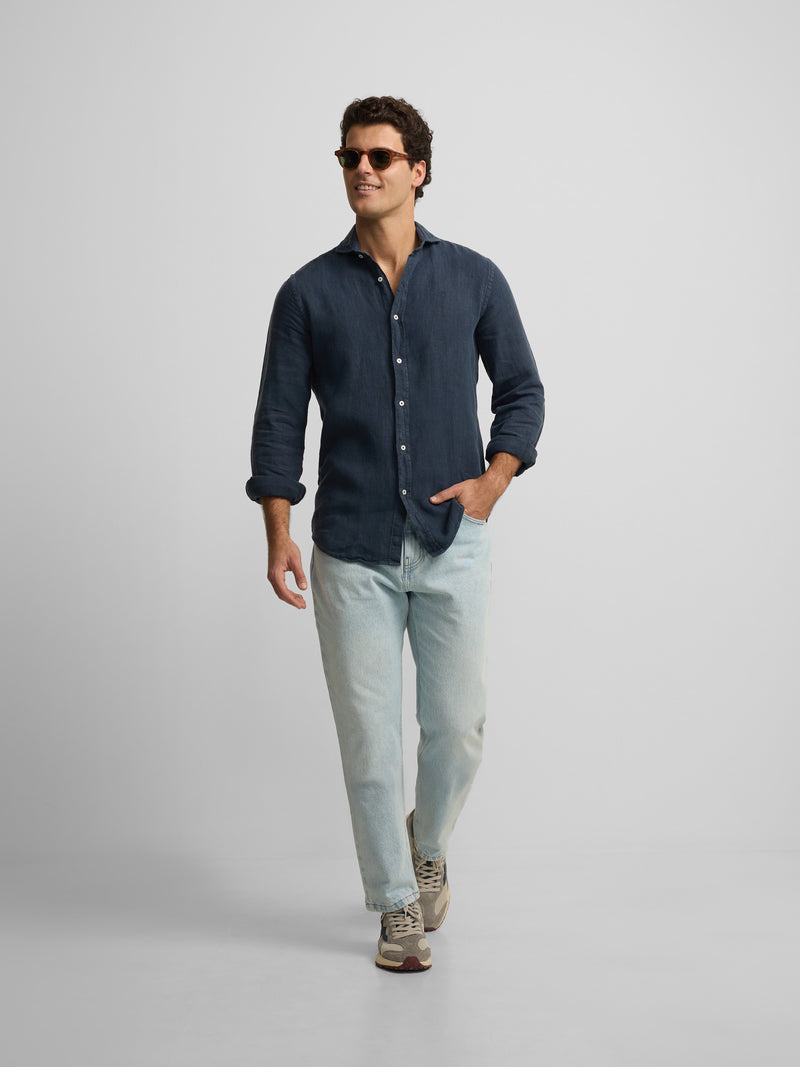 Light blue tapered denim sport trousers