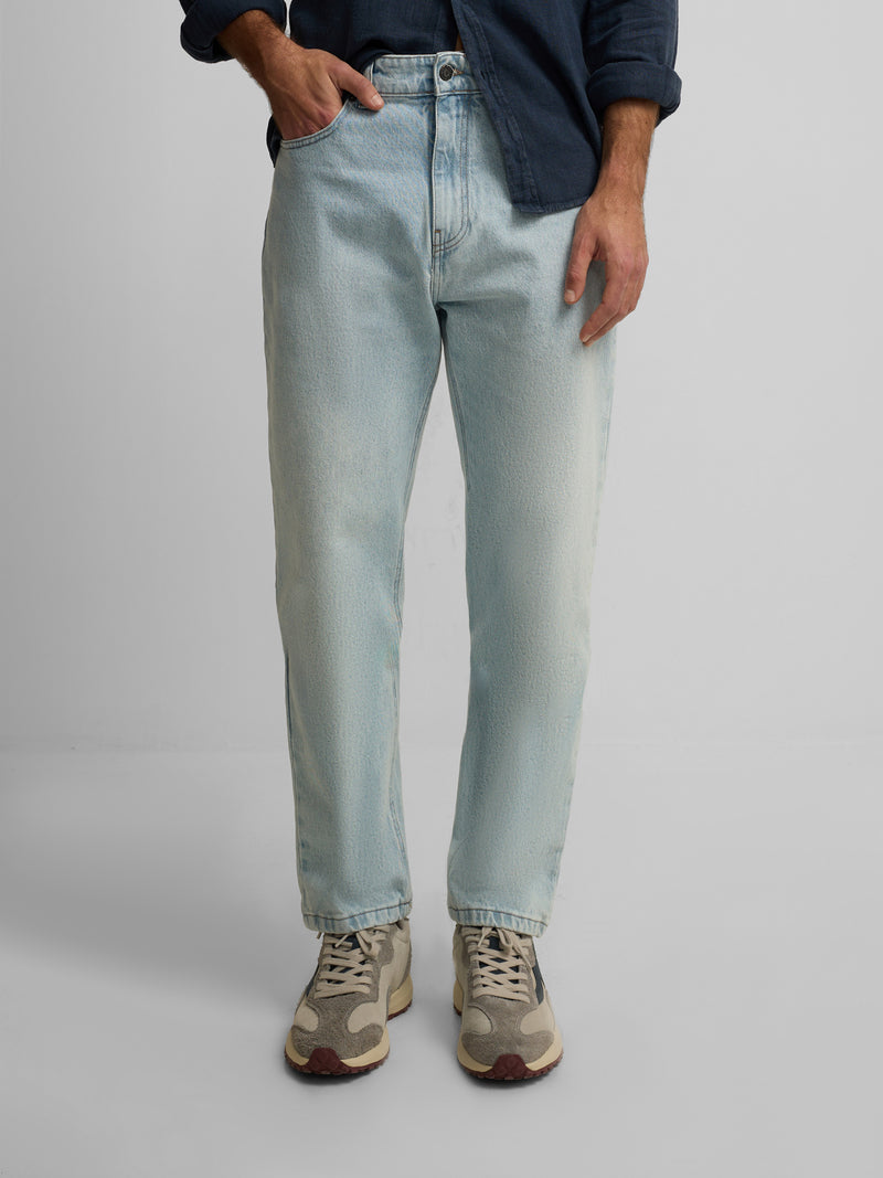Light blue tapered denim sport trousers
