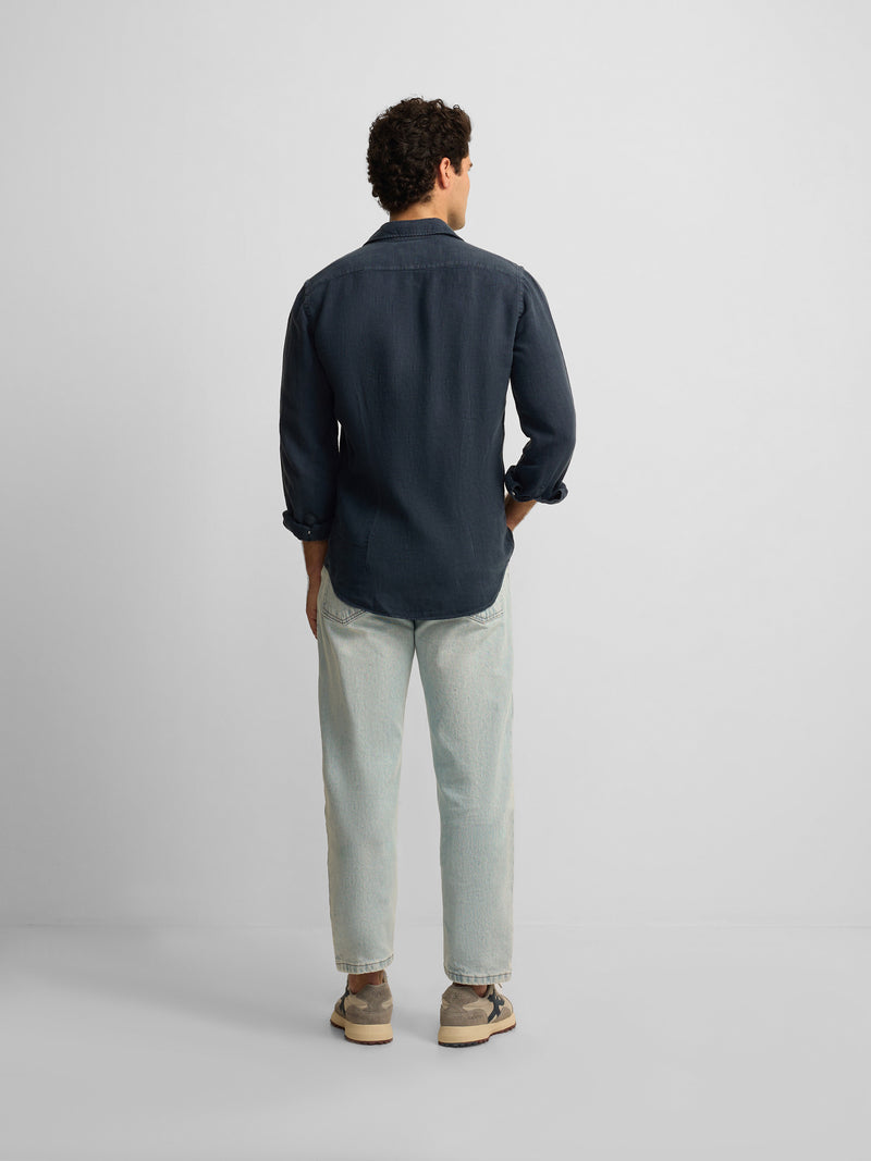 Light blue tapered denim sport trousers