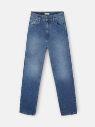 Calças desportivas de ganga azul escuro corte tapered