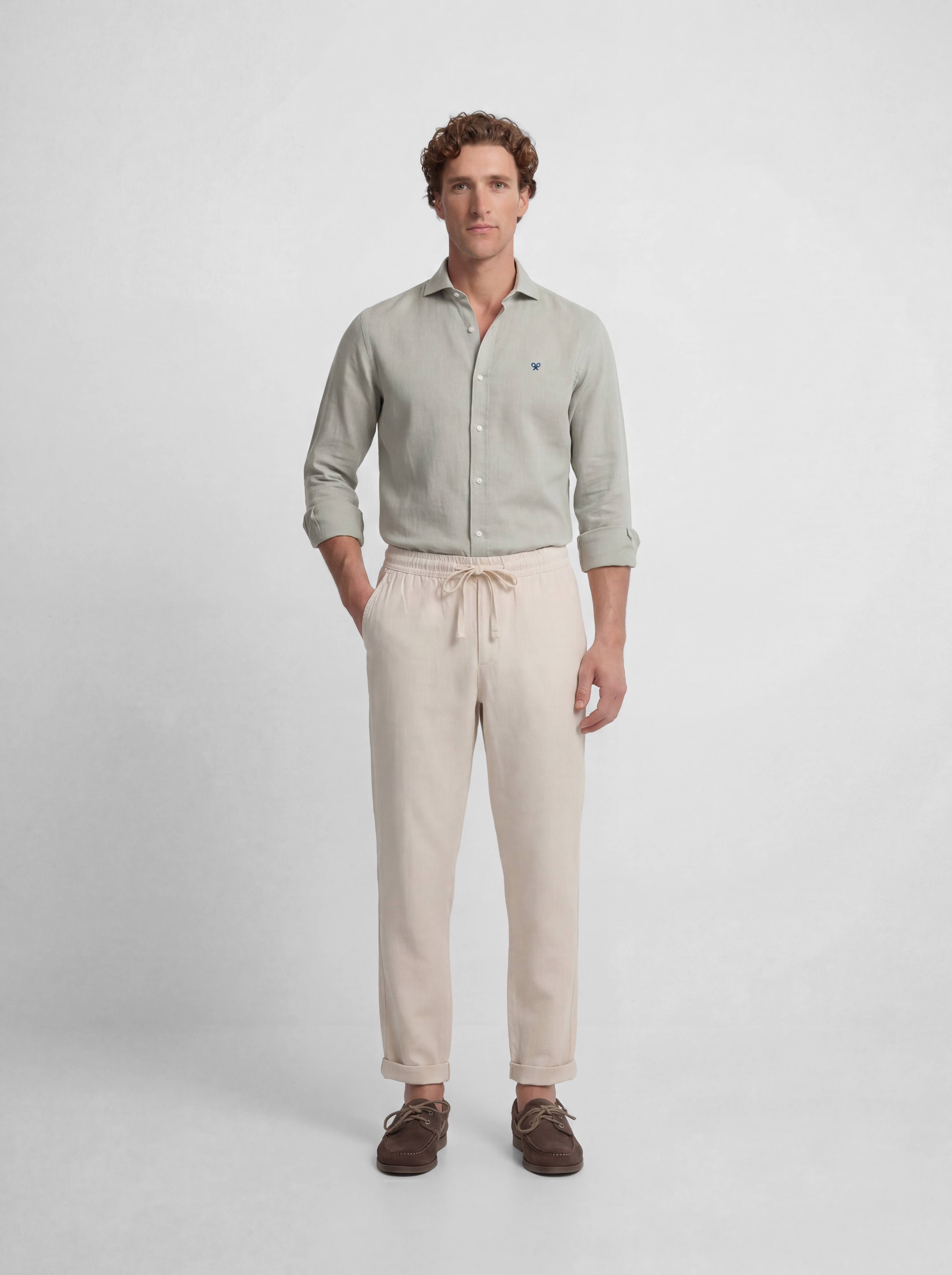 Stone linen sport jogger pants